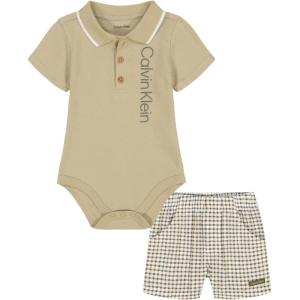 imageCalvin Klein babyboys 2pc Polo Short SetWhite PepperPlaid