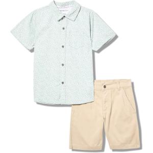 imageCalvin Klein babyboys 2pc Shirt Short SetBlue SurfBright WhiteNautical Stone