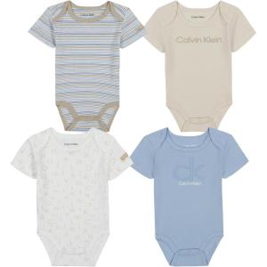 imageCalvin Klein babyboys 4 Pack BodysuitBlue FogSummer SandMarshmallow