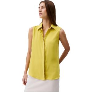 imageCalvin Klein Jeans Womens Crepe Sleeveless ButtonDown TopYellow
