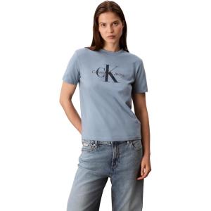imageCalvin Klein Womens Monogram Logo Crewneck TShirtFaded Denim