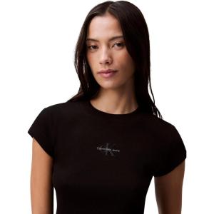 imageCalvin Klein Womens Monogram Logo Ribbed Baby TeeBlack