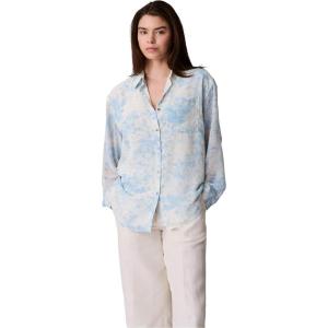 imageCalvin Klein Womens Printed Classic ButtonDown ShirtSurf Blue