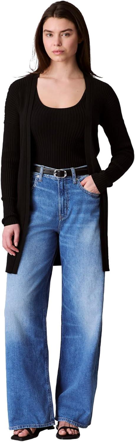 imageCalvin Klein Womens Smooth Cotton Rib Sweater DusterBlack