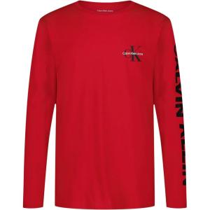 imageCalvin Klein Boys Long Sleeve Crew Neck TShirt Soft Comfortable Relaxed FitBold Sleeve Racing Red