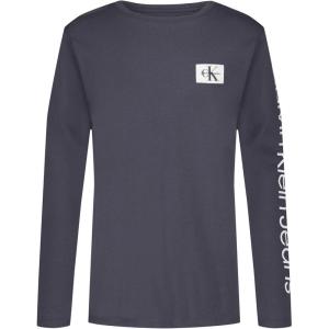 imageCalvin Klein Boys Long Sleeve Crew Neck TShirt Soft Comfortable Relaxed FitClean Sleeve Hemisphere