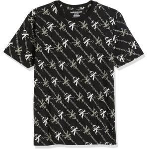 imageCalvin Klein Boys Short Sleeve Fashion Graphic Crew Neck TShirt Comfortable Relaxed FitAngled Ck Black Eb25