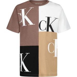 imageCalvin Klein Boys Short Sleeve Fashion Graphic Crew Neck TShirt Comfortable Relaxed FitBlock Party Coffee Quartz