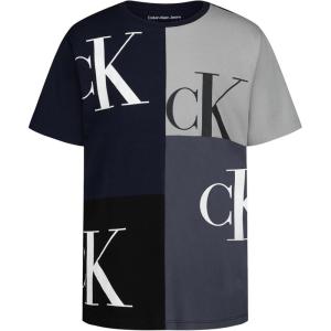 imageCalvin Klein Boys Short Sleeve Fashion Graphic Crew Neck TShirt Comfortable Relaxed FitBlock Party Dark Sapphire