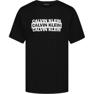 imageCalvin Klein Boys Short Sleeve Graphic Crew Neck TShirt Comfortable Relaxed Fit Bar Middle Black 1416
