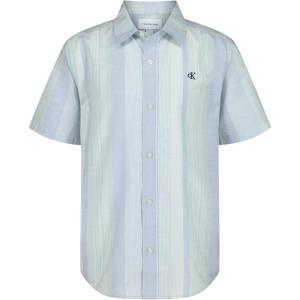 imageCalvin Klein Boys Short Sleeve Woven ButtonDown ShirtLight Sage Vertical Stripe