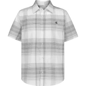 imageCalvin Klein Boys Short Sleeve Woven ButtonDown ShirtWhiteblack Intricate Plaid