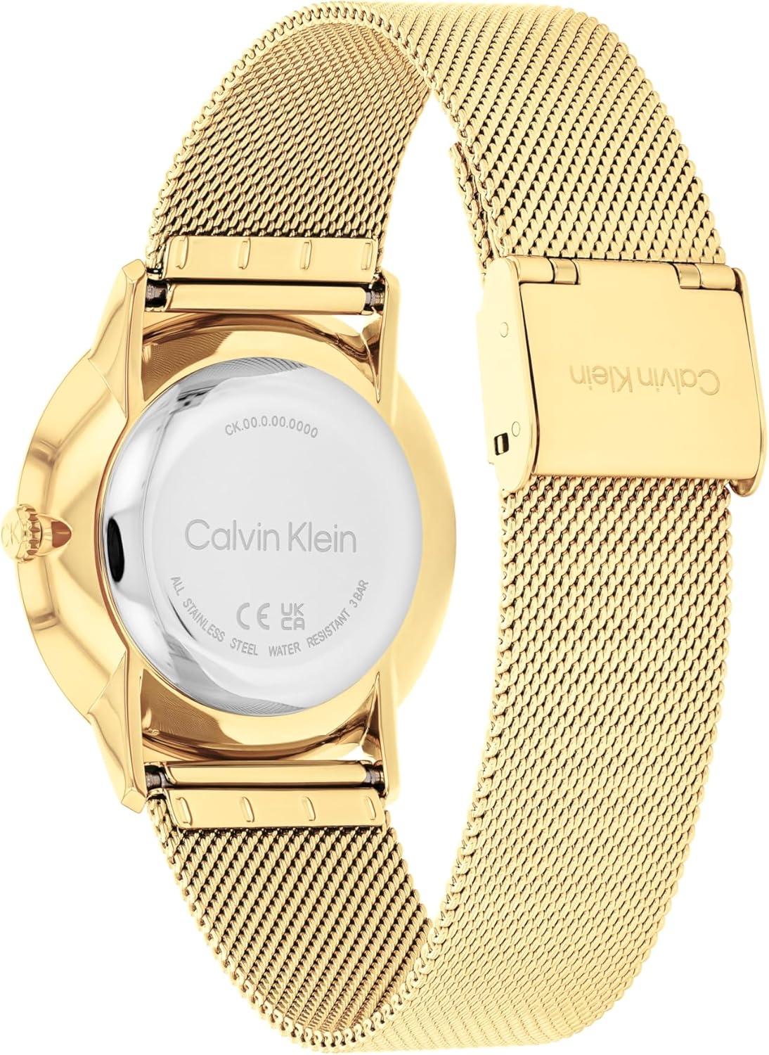 imageCalvin Klein Exceptional  Womens and Mens 2H Quartz Watch Stainless Steel with Mesh Bracelet  Water Resistant 3 ATM30 Meters  Trendy CK Watches for Him and Her  37 mmGold Plated