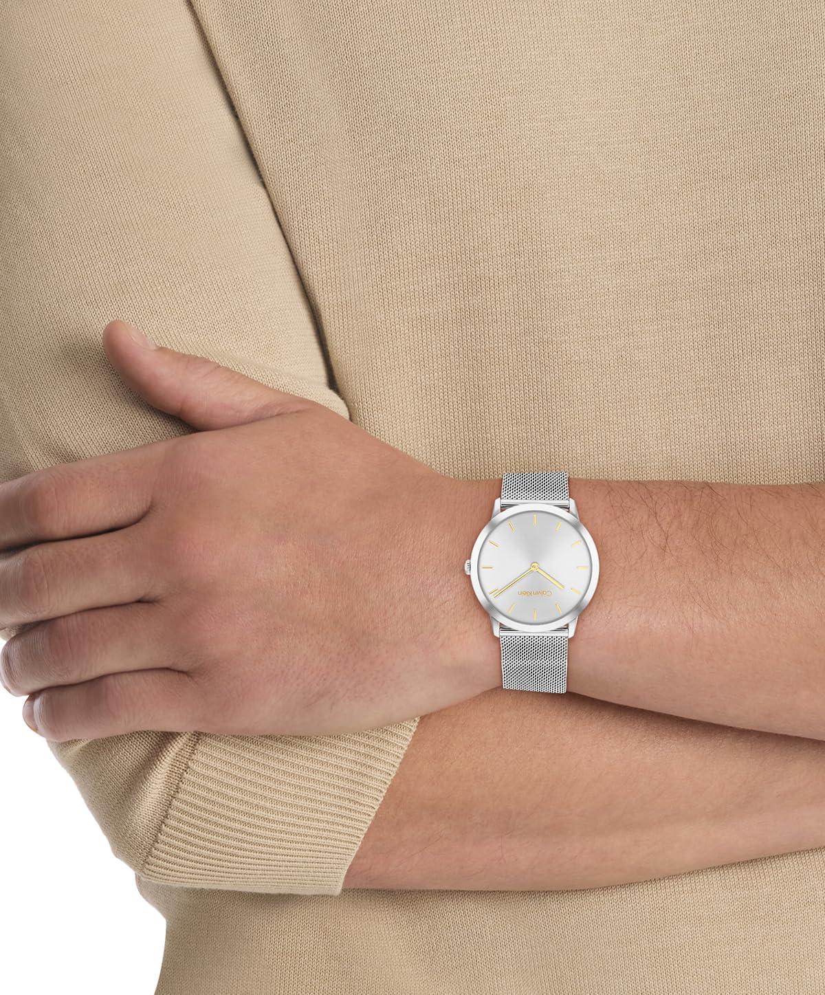 imageCalvin Klein Exceptional  Womens and Mens 2H Quartz Watch Stainless Steel with Mesh Bracelet  Water Resistant 3 ATM30 Meters  Trendy CK Watches for Him and Her  37 mmSilver