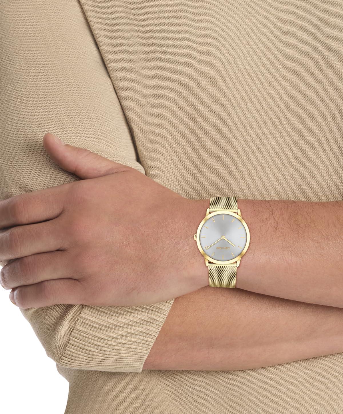 imageCalvin Klein Exceptional  Womens and Mens 2H Quartz Watch Stainless Steel with Mesh Bracelet  Water Resistant 3 ATM30 Meters  Trendy CK Watches for Him and Her  37 mmGold Plated