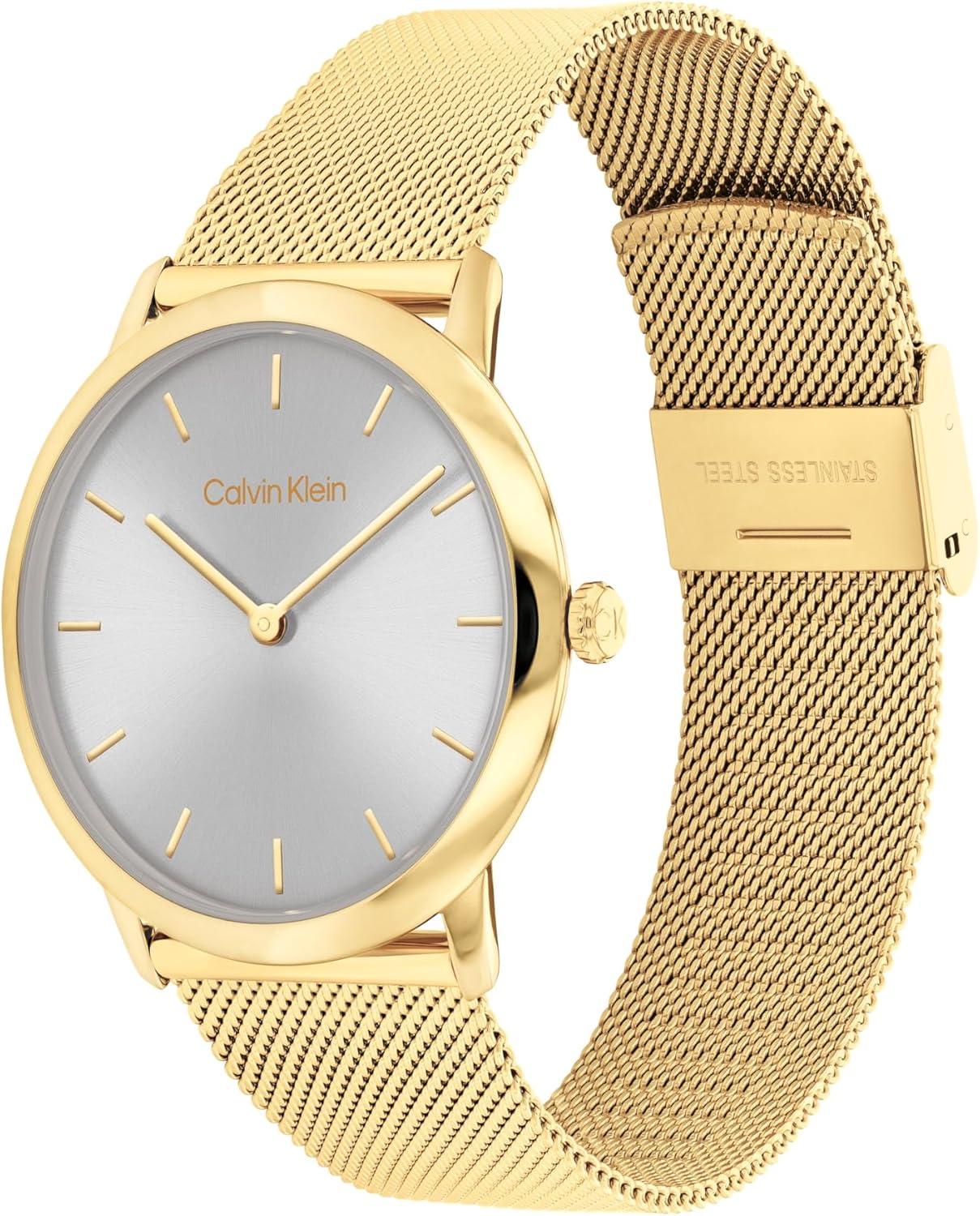 imageCalvin Klein Exceptional  Womens and Mens 2H Quartz Watch Stainless Steel with Mesh Bracelet  Water Resistant 3 ATM30 Meters  Trendy CK Watches for Him and Her  37 mmGold Plated