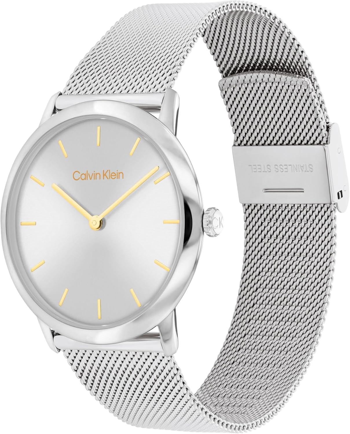 imageCalvin Klein Exceptional  Womens and Mens 2H Quartz Watch Stainless Steel with Mesh Bracelet  Water Resistant 3 ATM30 Meters  Trendy CK Watches for Him and Her  37 mmSilver