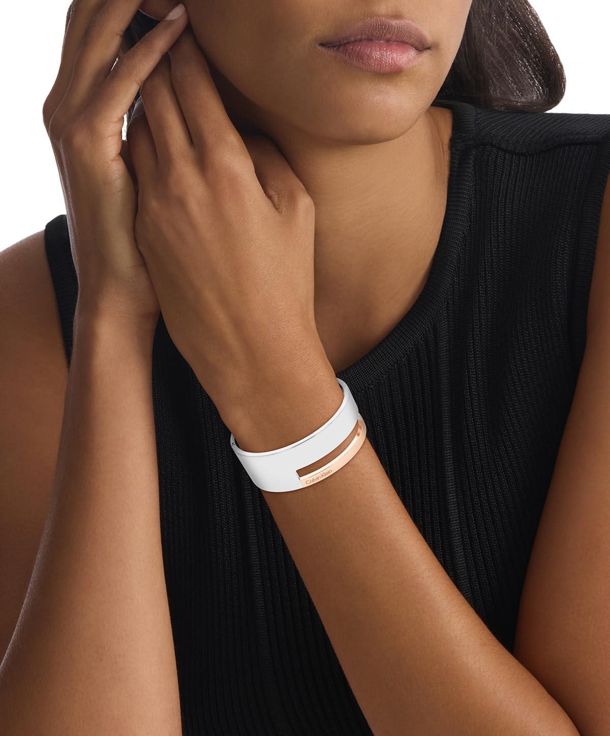 imageCalvin Klein Geometric Essentials Bangle Bracelet for Women  Stainless Steel with Hinge Closure  Classic Design Premium Fashion Jewelry Accessory  Gift for HerTwoTone