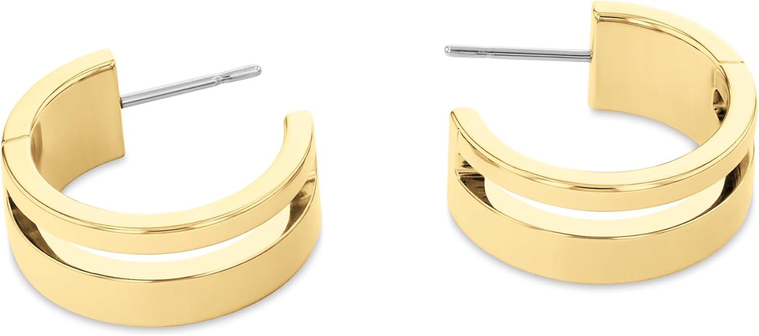 imageCalvin Klein Geometric Essentials Womens Hoop Earrings  Stainless Steel Elegant Jewelry Perfect for Any Occasion Designer Wear  Gift for HerGold Plated