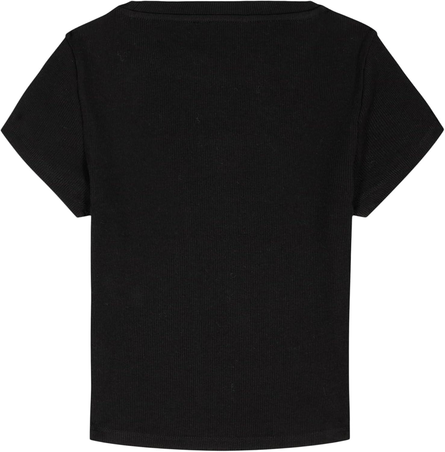 imageCalvin Klein Girls Short Sleeve Babydoll TShirt Soft ampamp ComfortableBlack Ribbed Monogram