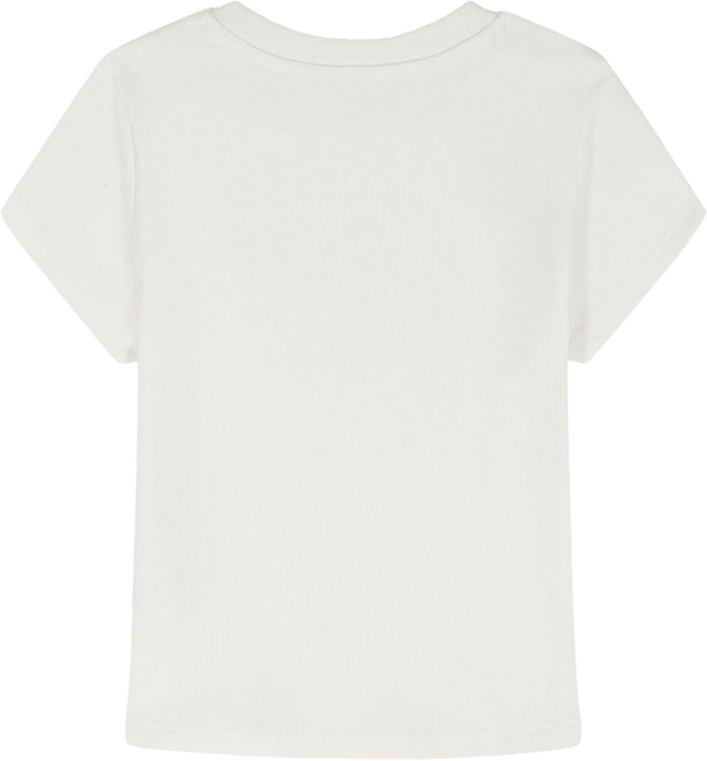 imageCalvin Klein Girls Short Sleeve Babydoll TShirt Soft ampamp ComfortableEgret Ribbed Monogram