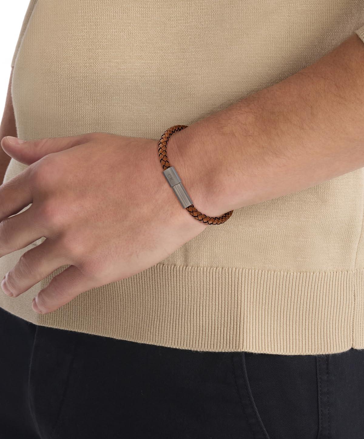 imageCalvin Klein Industrial Facets Jewelry Collection for Men  Leather Braided Bracelet with Adjustable Magnetic Closure  Premium Fashion Jewelry Accessory  Gift for HimGunmetalBrown