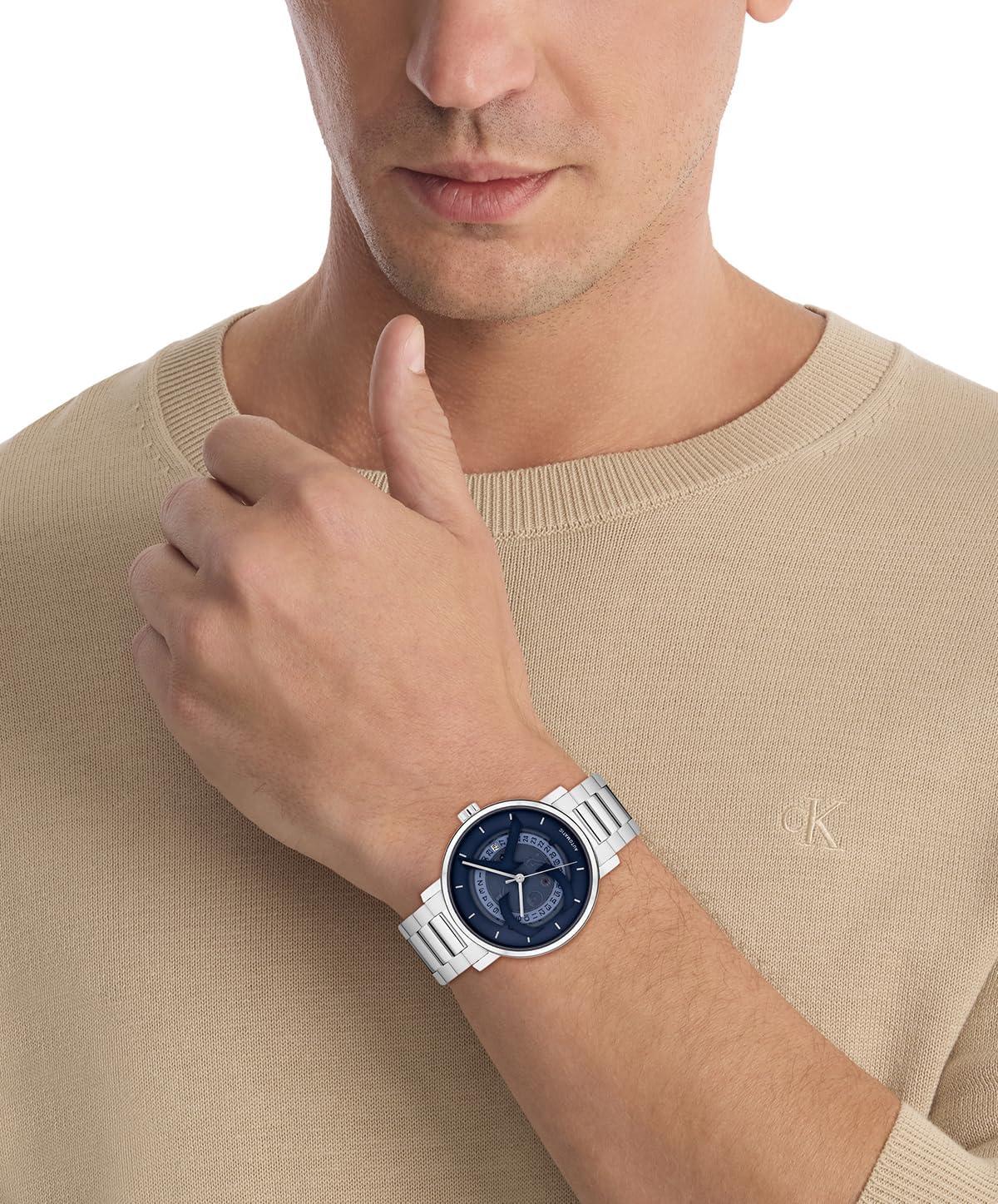 imageCalvin Klein Mens CK Iconic  40mm 3H Automatic Watch  Stainless Steel Bracelet  Water Resistance 30 Meters  SelfWinding Mechanical Movement  Luxury Timepiece  Gift for HimSilverBlue