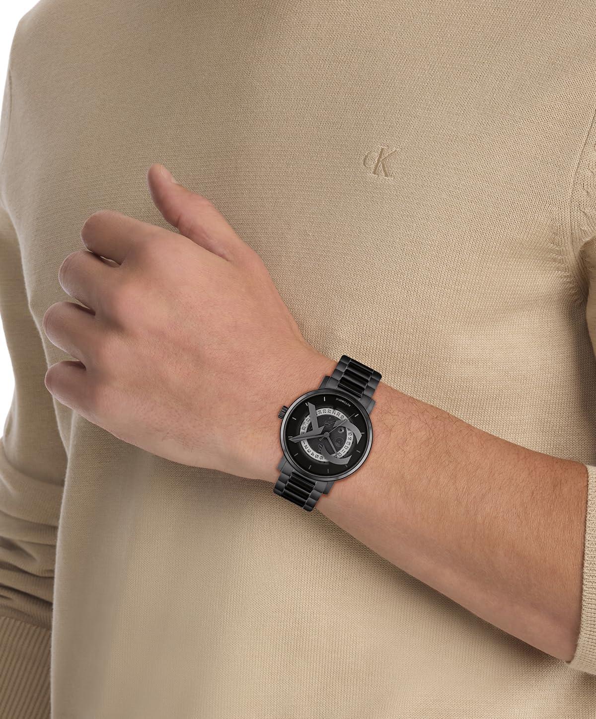 imageCalvin Klein Mens CK Iconic  40mm 3H Automatic Watch  Stainless Steel Bracelet  Water Resistance 30 Meters  SelfWinding Mechanical Movement  Luxury Timepiece  Gift for HimBlack