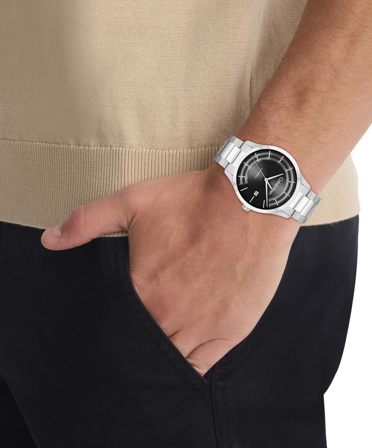 imageCalvin Klein Mens CK Iconic  40mm 3H Automatic Watch  Stainless Steel Bracelet  Water Resistance 30 Meters  SelfWinding Mechanical Movement  Luxury Timepiece  Gift for HimSilverBlack