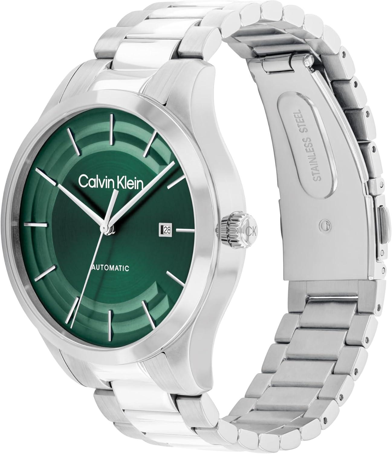 imageCalvin Klein Mens CK Iconic  40mm 3H Automatic Watch  Stainless Steel Bracelet  Water Resistance 30 Meters  SelfWinding Mechanical Movement  Luxury Timepiece  Gift for HimSilverGreen