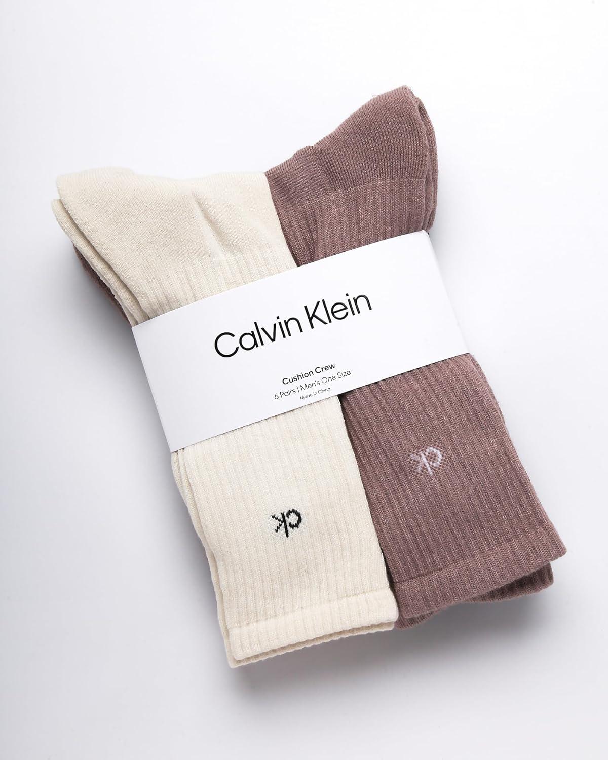 imageCalvin Klein Mens Dress Crew NonBinding Cotton Socks 6PackBeige Assorted