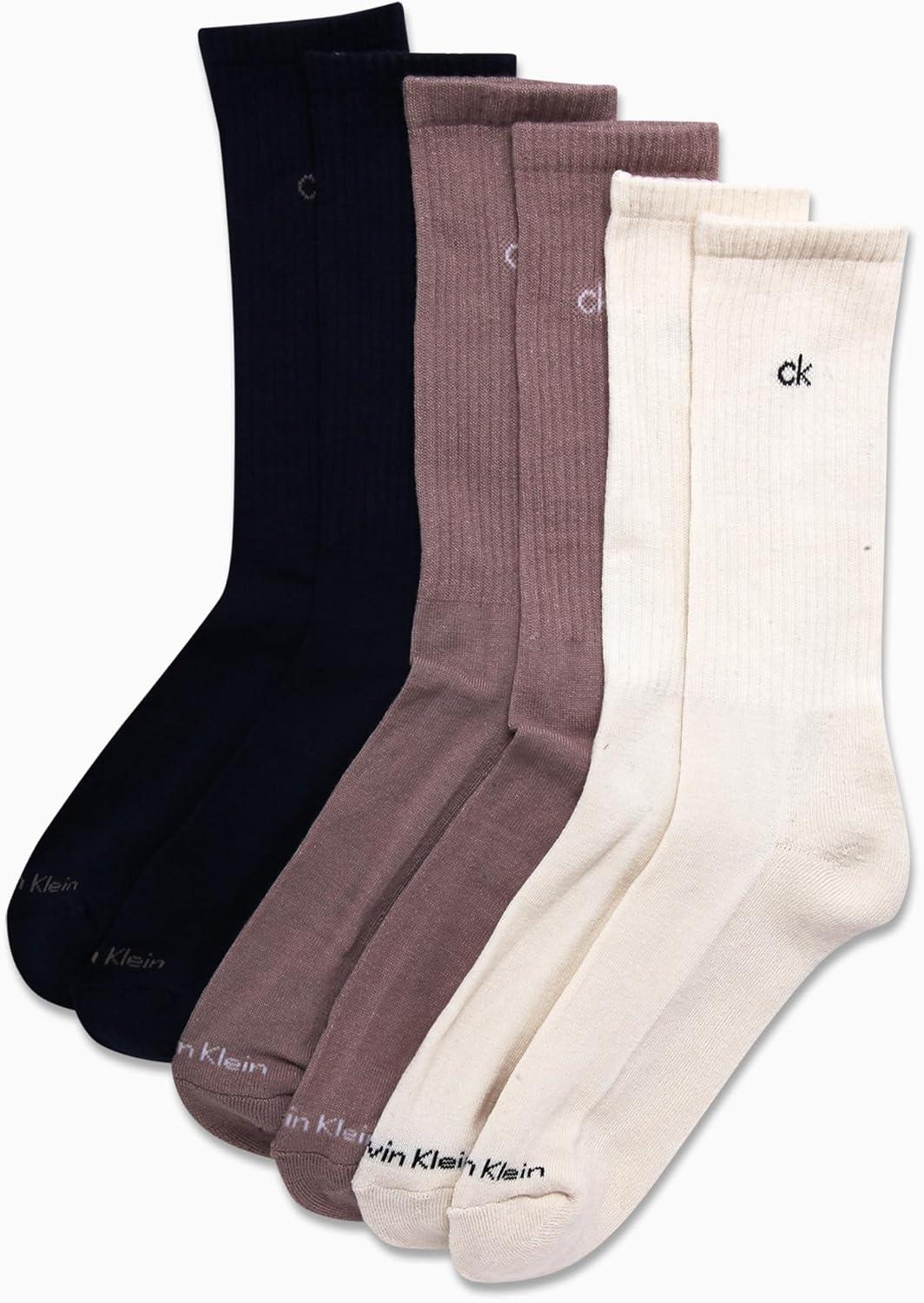 imageCalvin Klein Mens Dress Crew NonBinding Cotton Socks 6PackBeige Assorted