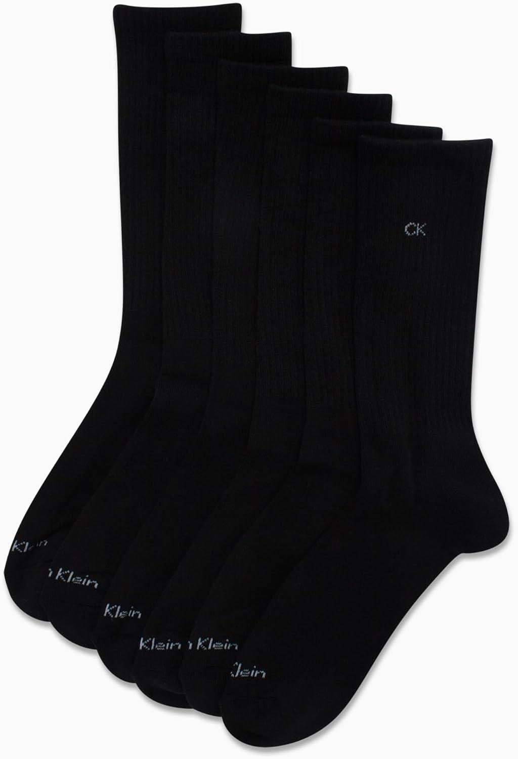 imageCalvin Klein Mens Dress Crew NonBinding Cotton Socks 6PackBlack Logo