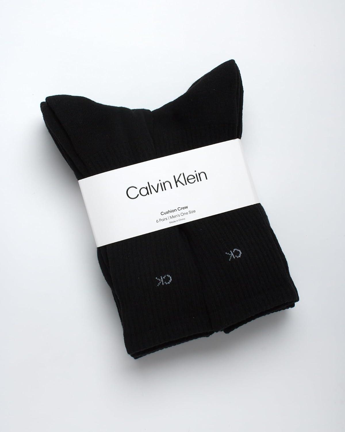 imageCalvin Klein Mens Dress Crew NonBinding Cotton Socks 6PackBlack Logo
