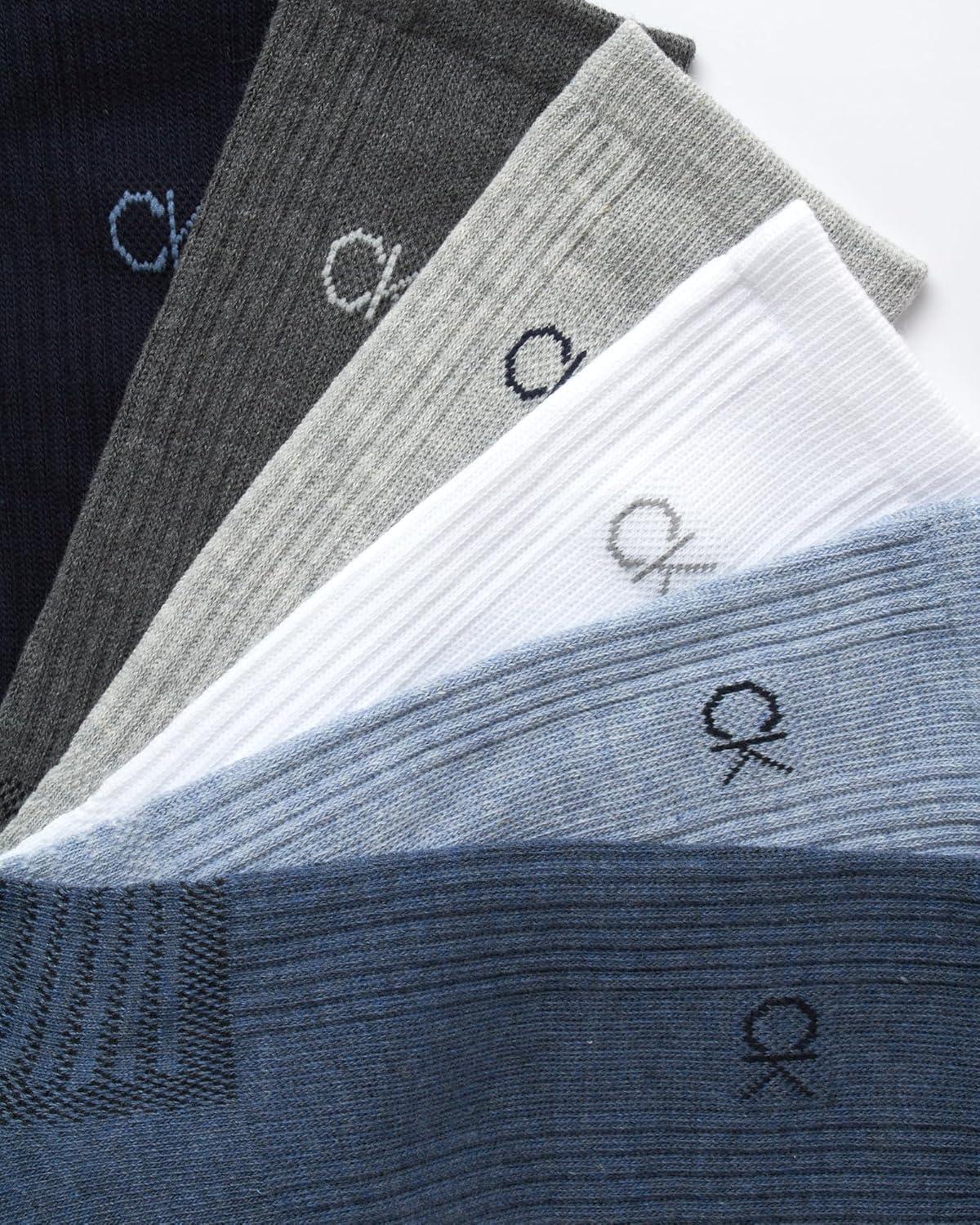 imageCalvin Klein Mens Dress Crew NonBinding Cotton Socks 6PackBlue Assorted