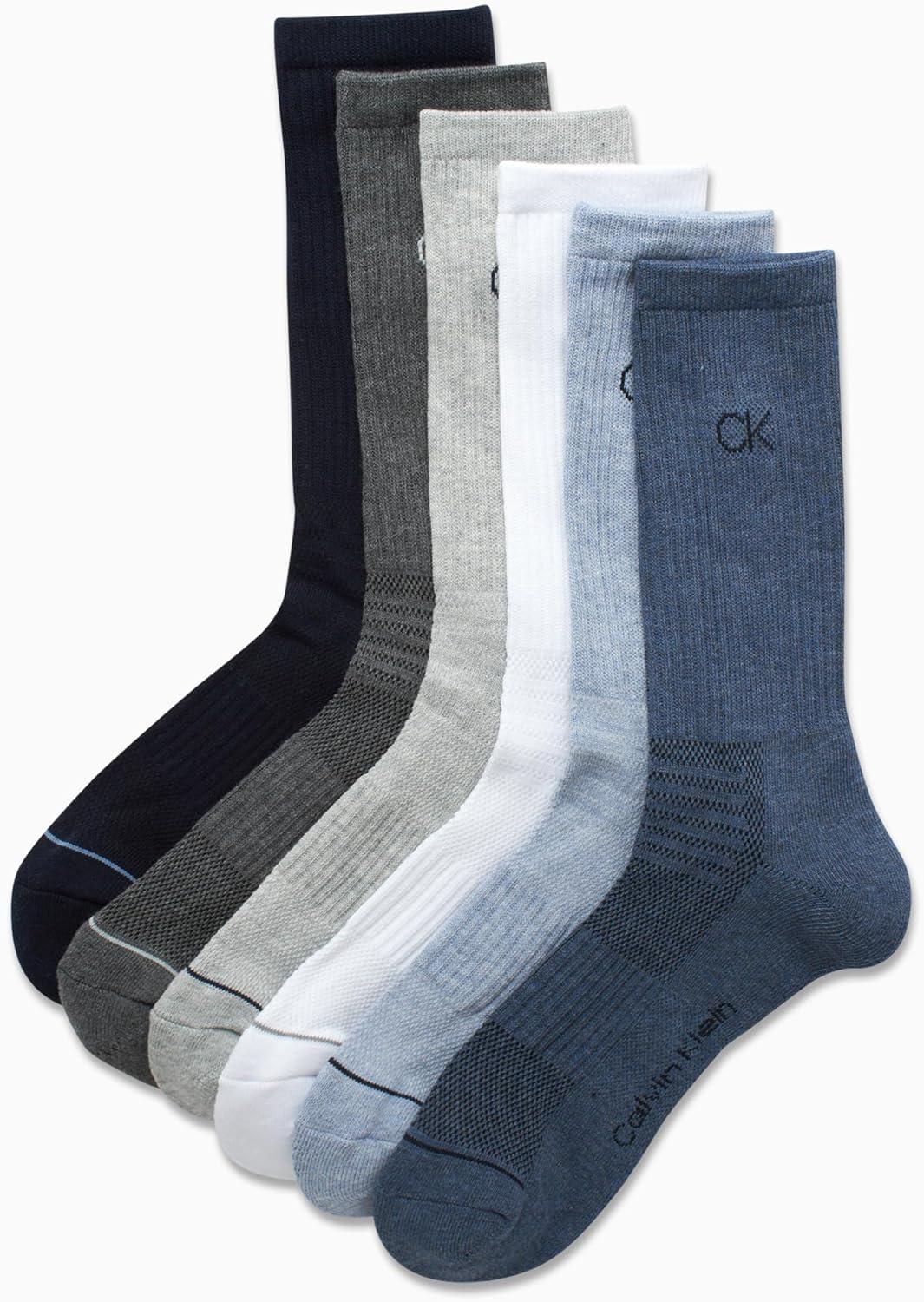 imageCalvin Klein Mens Dress Crew NonBinding Cotton Socks 6PackBlue Assorted