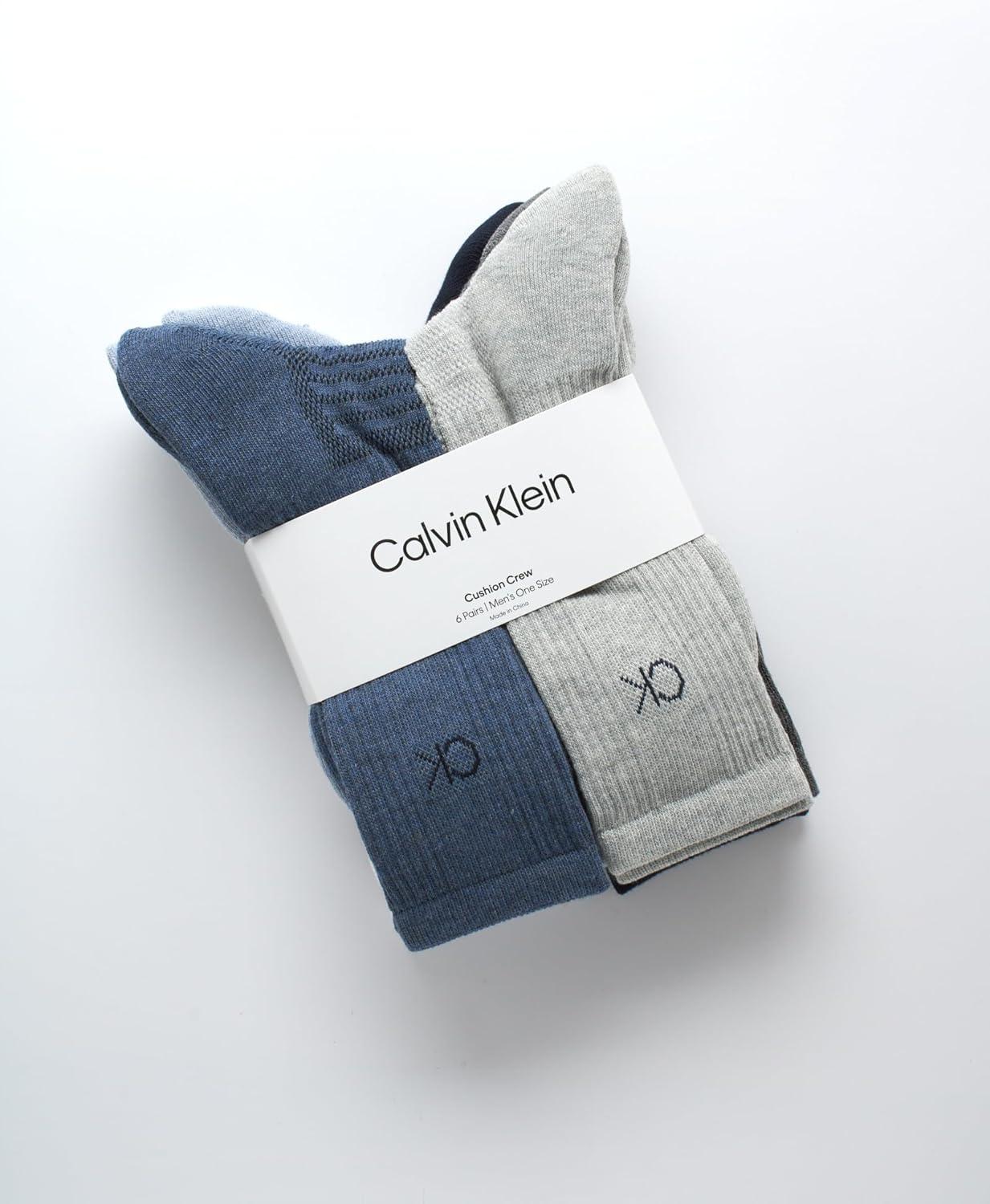 imageCalvin Klein Mens Dress Crew NonBinding Cotton Socks 6PackBlue Assorted