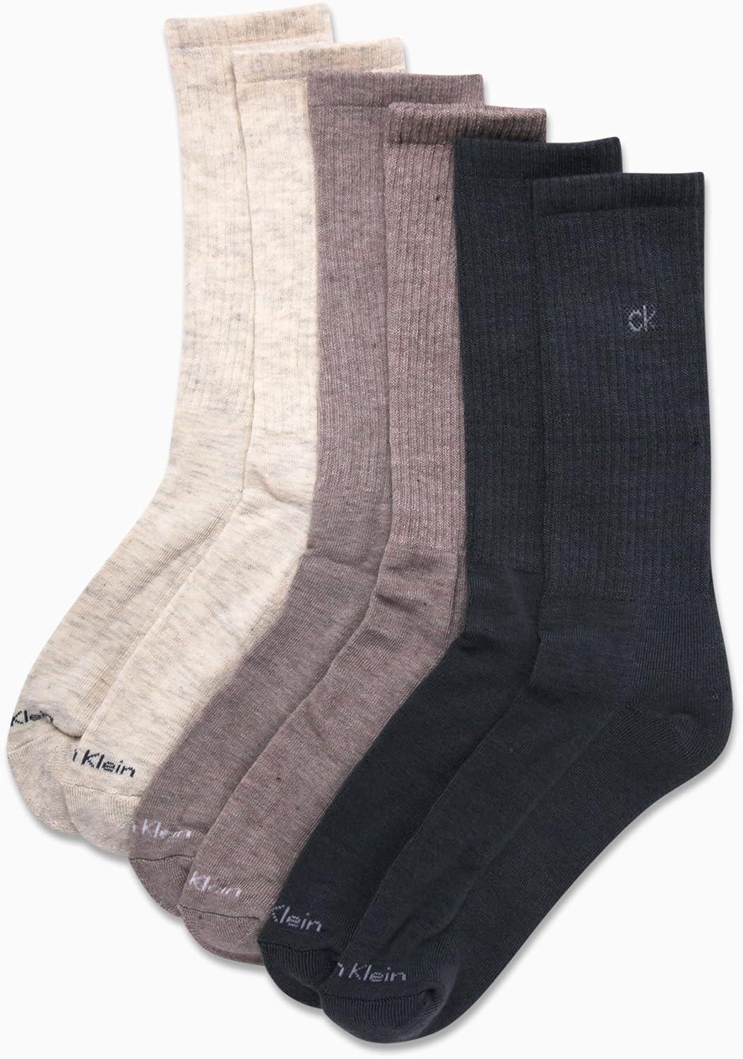 imageCalvin Klein Mens Dress Crew NonBinding Cotton Socks 6PackBlue Beige Assorted