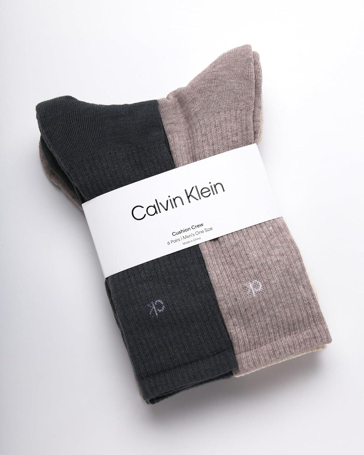 imageCalvin Klein Mens Dress Crew NonBinding Cotton Socks 6PackBlue Beige Assorted