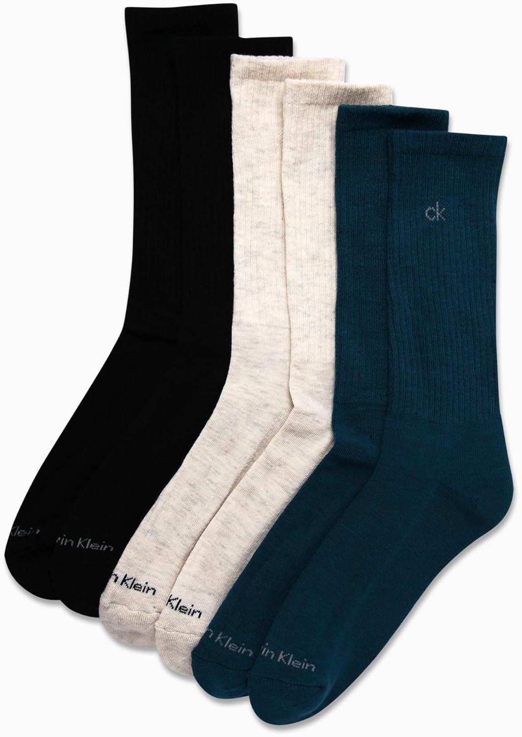 imageCalvin Klein Mens Dress Crew NonBinding Cotton Socks 6PackBlue Multi