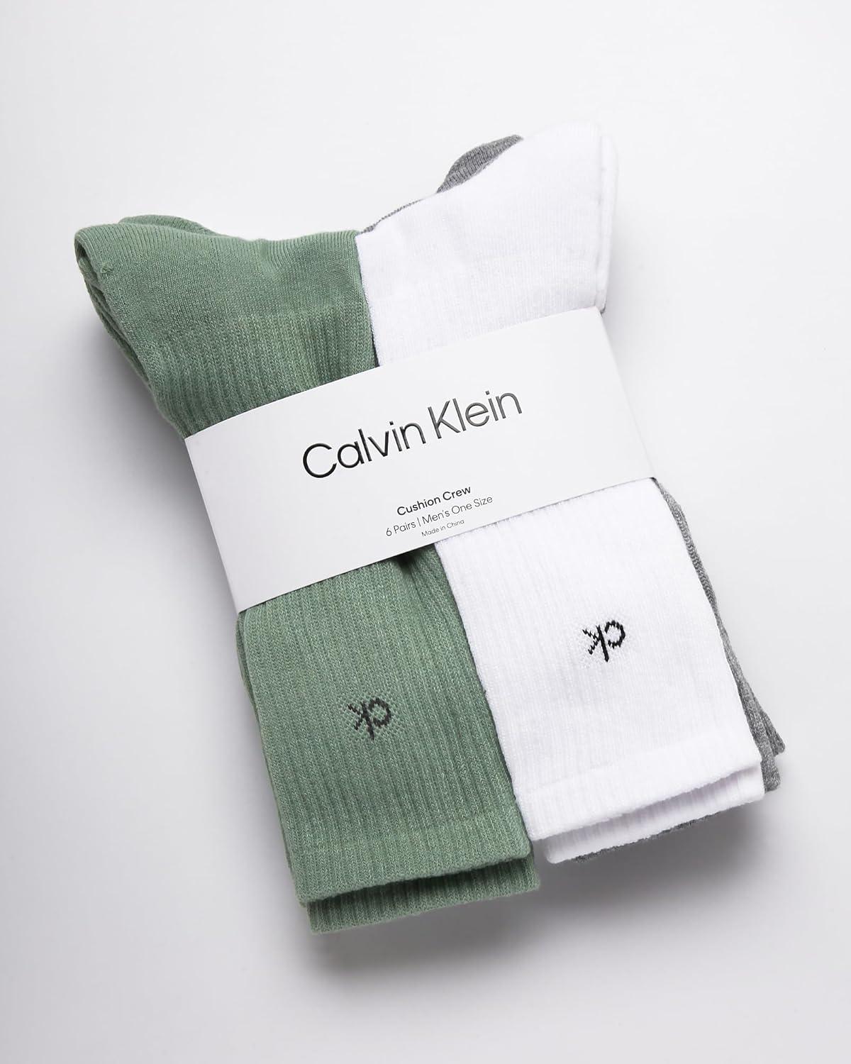 imageCalvin Klein Mens Dress Crew NonBinding Cotton Socks 6PackGreen Assorted