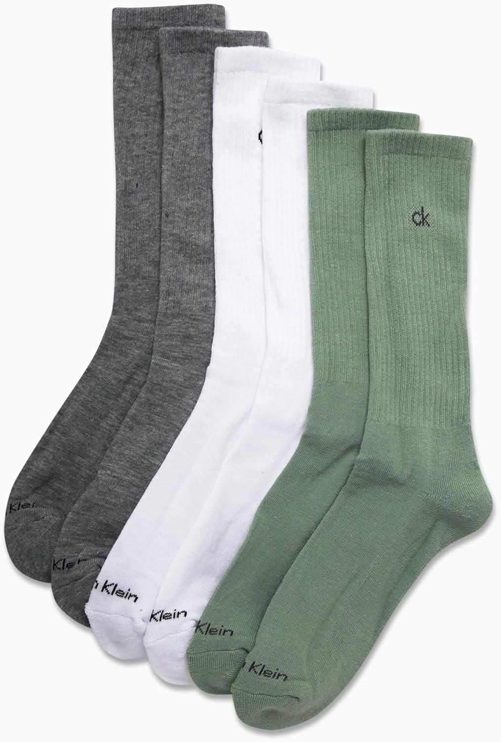 imageCalvin Klein Mens Dress Crew NonBinding Cotton Socks 6PackGreen Assorted