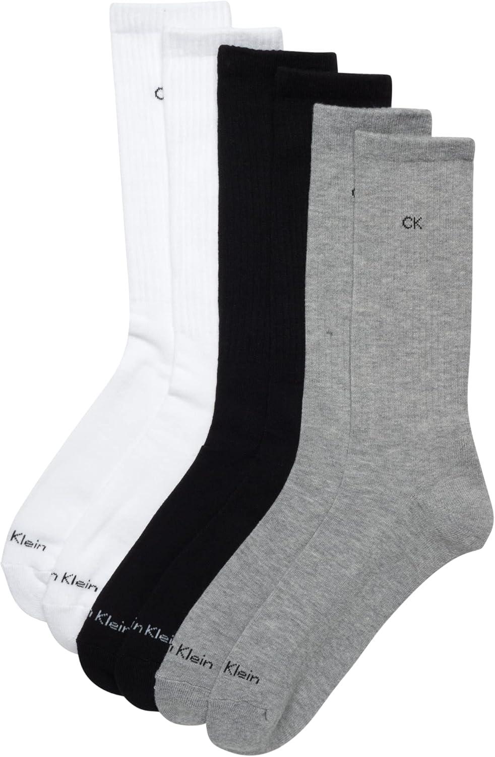 imageCalvin Klein Mens Dress Crew NonBinding Cotton Socks 6PackGreyBlackWhite