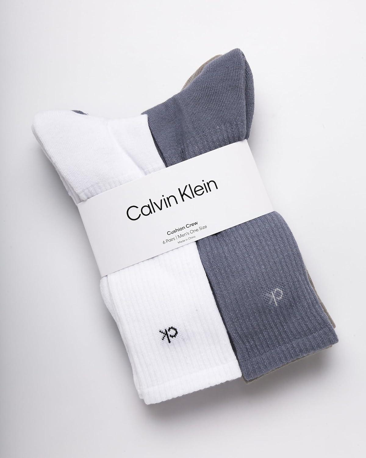 imageCalvin Klein Mens Dress Crew NonBinding Cotton Socks 6PackWhite Blue Multi