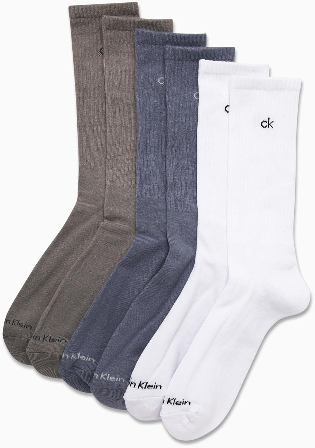 imageCalvin Klein Mens Dress Crew NonBinding Cotton Socks 6PackWhite Blue Multi