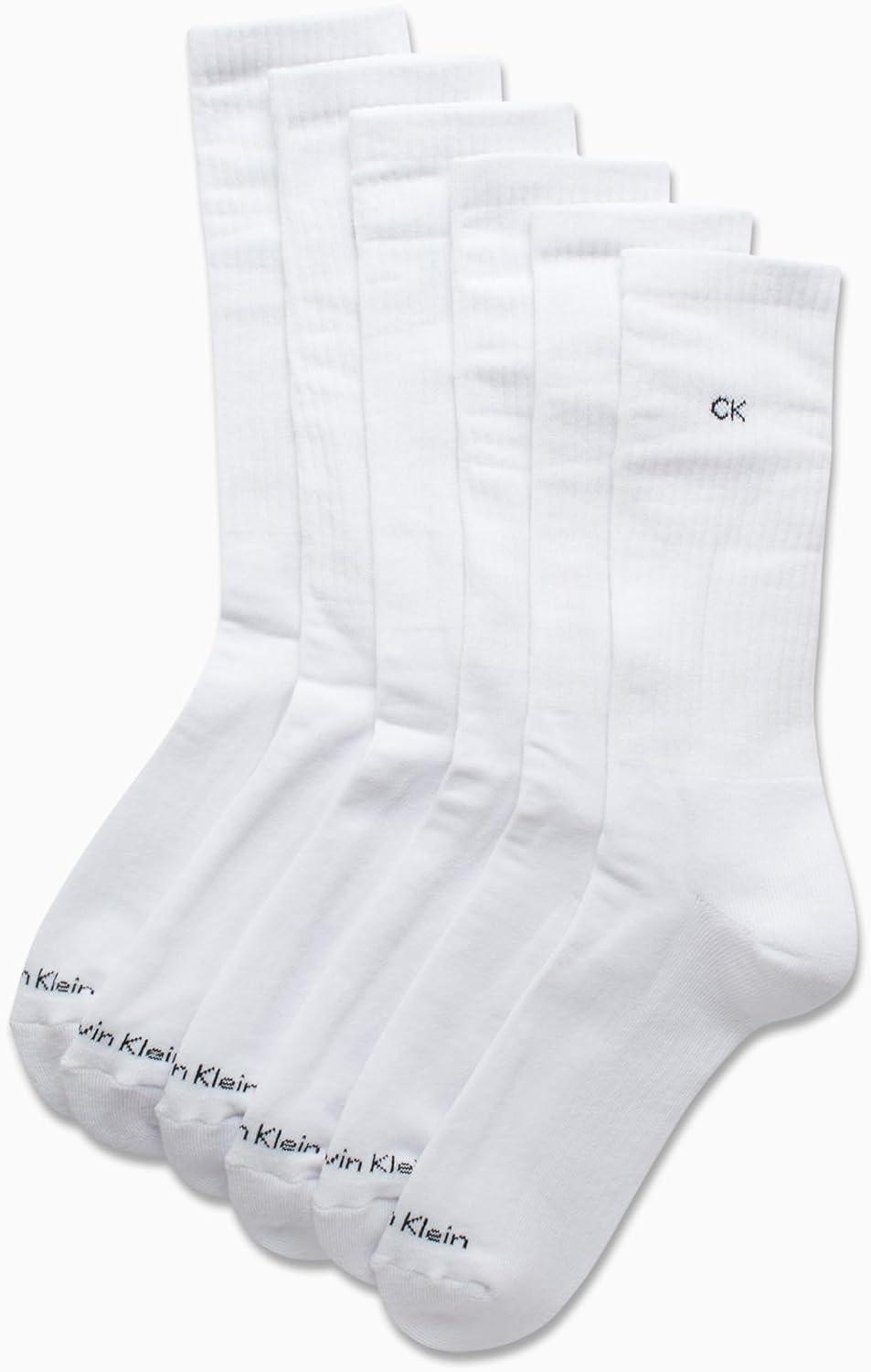 imageCalvin Klein Mens Dress Crew NonBinding Cotton Socks 6PackWhite Logo