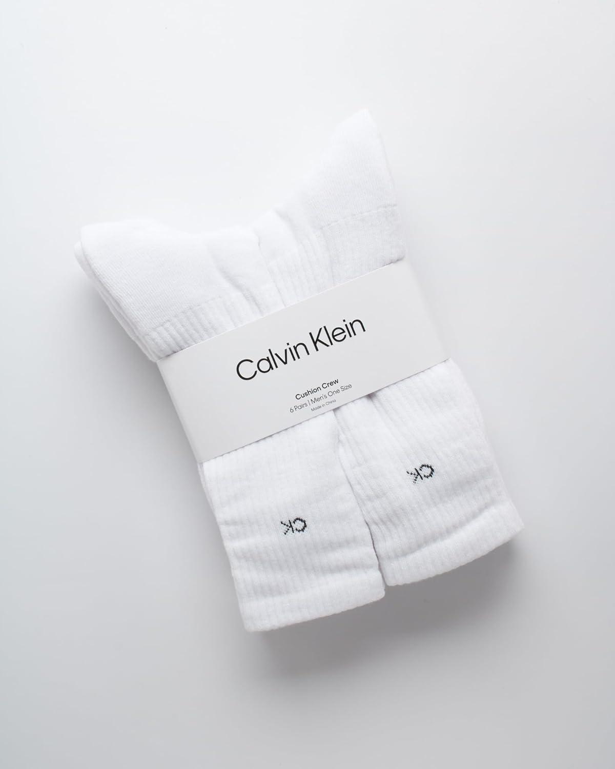 imageCalvin Klein Mens Dress Crew NonBinding Cotton Socks 6PackWhite Logo