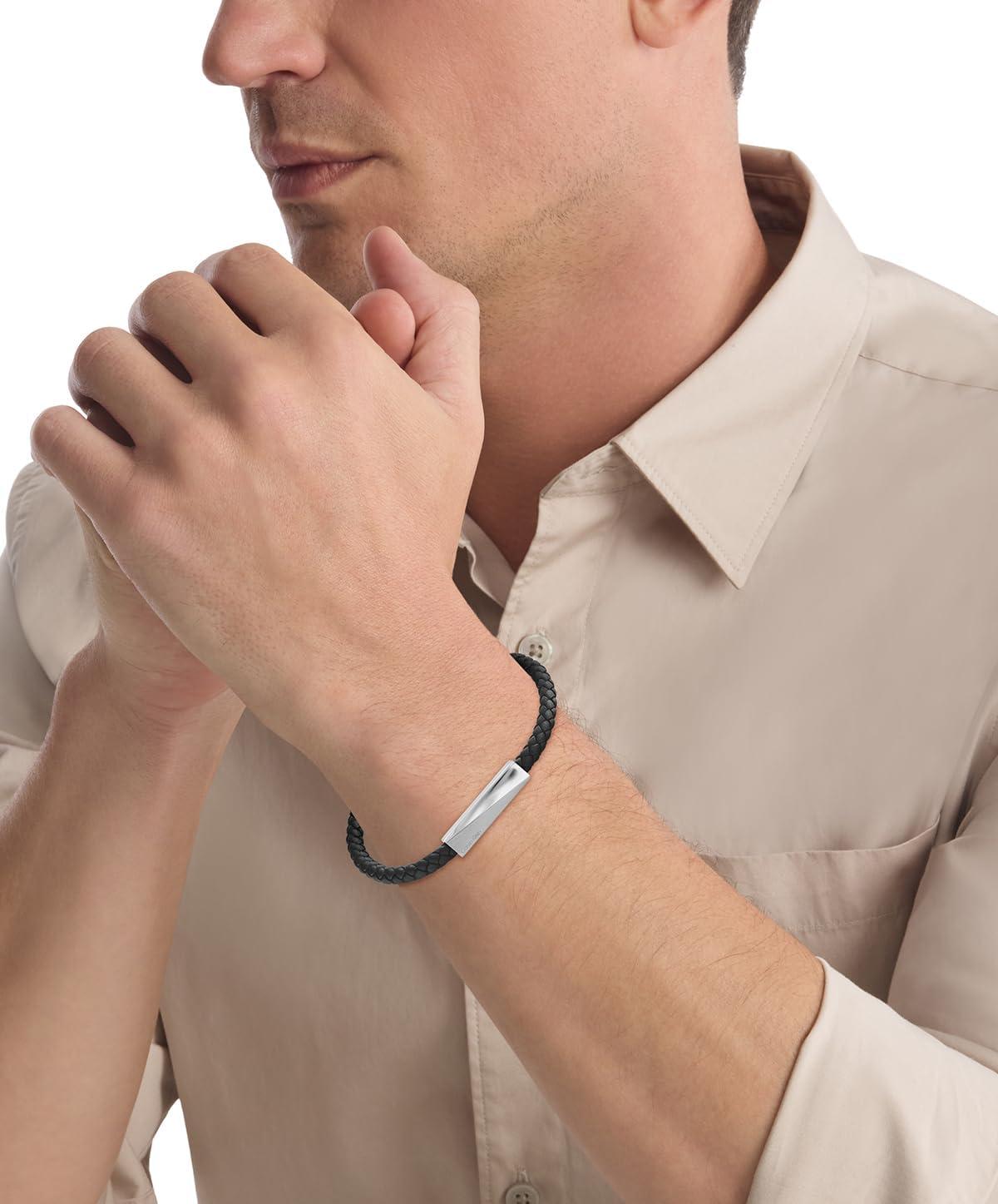 imageCalvin Klein Mens Jewelry  Iconic ID Black Leather Bracelet  Modern Elegance  Premium Fashion for Everyday Wear  Gift for HimBlack