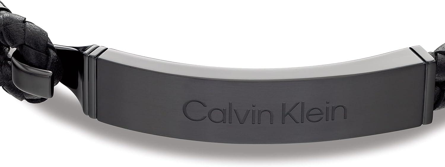 imageCalvin Klein Mens Leather Bracelet Modern Essential with Braided Leather and Polished ID PlaqueBlack