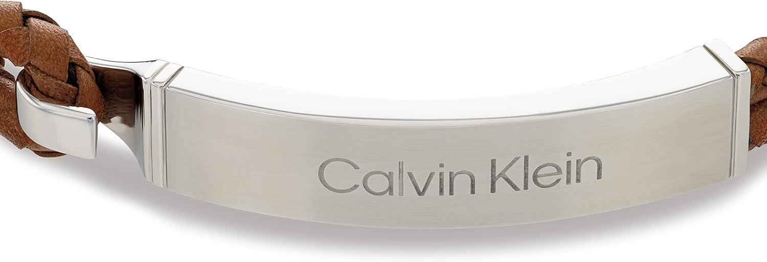 imageCalvin Klein Mens Leather Bracelet Modern Essential with Braided Leather and Polished ID PlaqueBrown